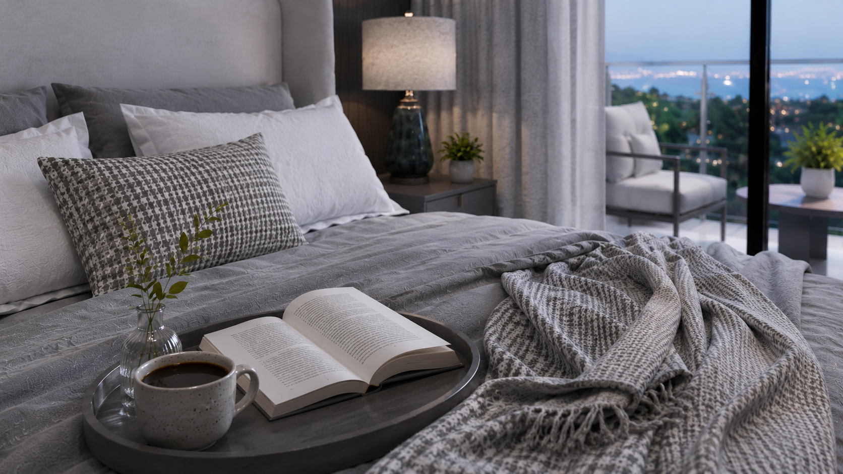 The Summit penthouse master bedroom, dawn